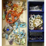 Two boxes of mixed vintage costume jewellery