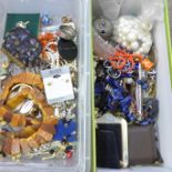 Two boxes of mixed vintage costume jewellery