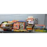 A large collection of vintage board games, Battleship, KerPlunk, Creeps, The Golden Shot, Tank