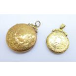 Two lockets, the largest marked 9ct back & front