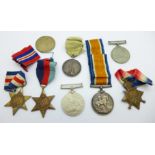 A pair of WWI medals to 9425 Pte./Sjt. C. Aylott Essex R., WWII medals and a Marie Theresia coin