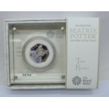 A Beatrix Potter Tom Kitten 50p silver proof coin, The Royal Mint, boxed