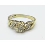 A 9ct gold and diamond ring, 2.1g, N