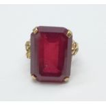 A 9ct gold, red stone ring, 8.6g, L, stone 19mm x 13mm