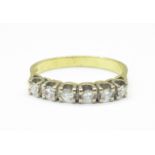 An 18ct gold, six stone diamond ring, 3g, M