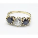 A 9ct gold, sapphire and cubic zirconia ring, 2.1g, L