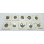 Ten Roman coins, (packaged and priced)