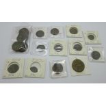 Seventeen Roman coins, (some packaged and priced)