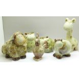 Six studio pottery animals