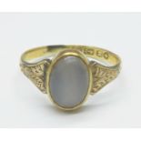 A Victorian 18ct gold and moonstone ring, Birmingham 1861, 2.6g, O