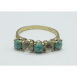 A 9ct gold, turquoise and white stone ring, 2.6g, Q