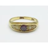 An 18ct gold amethyst and pearl ring, 3.1g, M