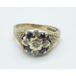 A 9ct gold, sapphire and diamond ring, 3.7g, M