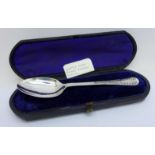 A cased Victorian silver Christening spoon, Exeter 1878