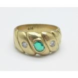 A small 9ct gold, emerald and diamond ring, 3.7g, I