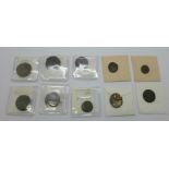 Ten Roman coins, (packaged and priced)