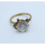 A 9ct gold, white stone solitaire ring, 2.9g, H