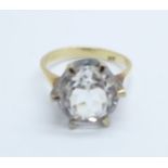 A 9ct gold, white stone ring, 6.6g, Q, (small chip on the stone)