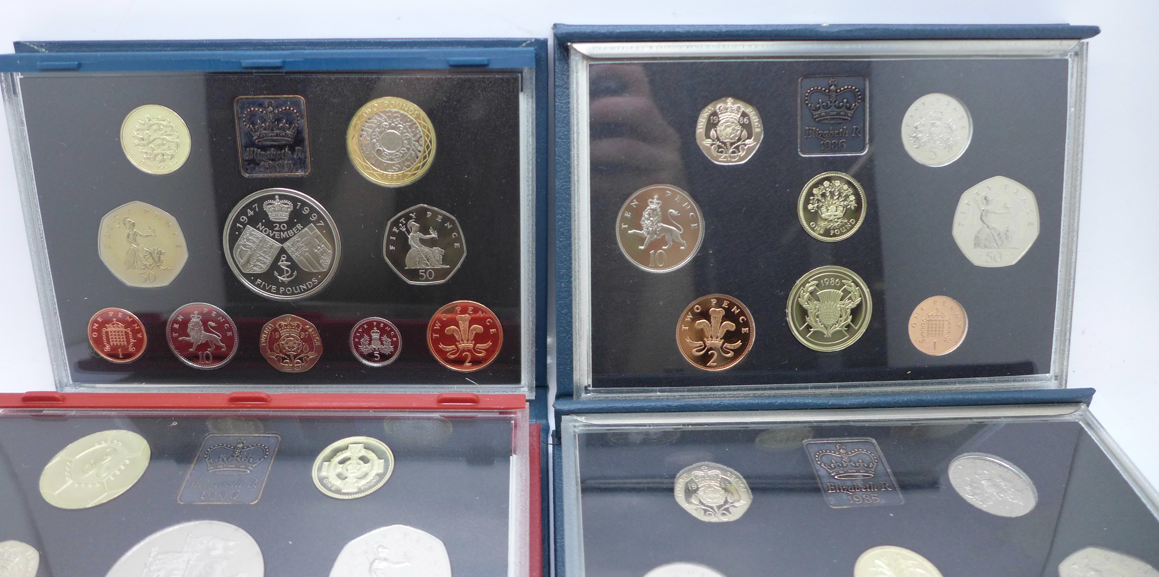 Four Royal Mint proof coin sets, 1985, 1986, 1996 Deluxe 25 years of Decimalisation and 1997 - Image 2 of 3