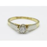 An 18ct gold, platinum set diamond solitaire ring, 2.4g, O