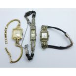 Three lady's wristwatches, one silver cased