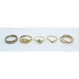 Five yellow metal rings, 8g