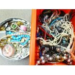 Two boxes of mixed vintage costume jewellery