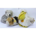 A collection of three Steiff soft toys, Peli, Swinny and Mobby