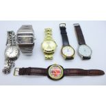 Six wristwatches including Bucherer automatic and Omax with faceted glass