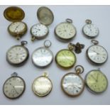 Six silver pocket watches and six others, some a/f