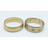 Two 9ct gold wedding rings, 5.4g, L and N