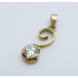 A 9ct gold, white stone pendant, 1.9g