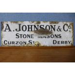 A A. Johnson & Co. Stone Masons enamelled sign