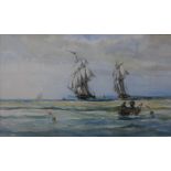 Peter Whittock, Off the Coast of Kent and Huntress Off Dodman Point, watercolour, 30 x 51cms,