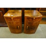 A pair of Art Deco figured walnut pot cupboards