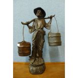 A late 19th/early 20th Century bronze figure of a oriental water carrier, 49cms h