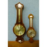 A Comitti of London walnut aneroid barometer barometer and one other