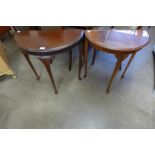 Two walnut demi-lune hall tables