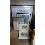 Two prints of Oriel College, a pair of Cecil Aldin prints and an architectural print