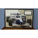A signed Damon Hill Formula 1 print, framed