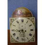 A 19th Century 8-day longcase clock movement and dial, painted with fox hunting scene, signed H.