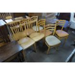 Eight assorted beech kitchen chairs