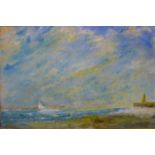 French School, Impressionist style coastal landscape, oil on board, indistinctly signed, 38 x 58cms,