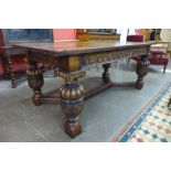 An Elizabethan Revival carved oak refectory table, 76cms h, 183cms l, 91cms w