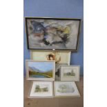 Three assorted oil paintings and three watercolours