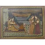 Mughal school, interior scene with lovers and servants, watercolour and gouache on silk, 36 x 49cms,