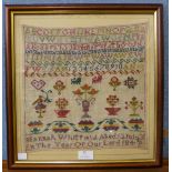 A Victorian sampler by Hannah Whitfield, Aged 13, 1849, framed