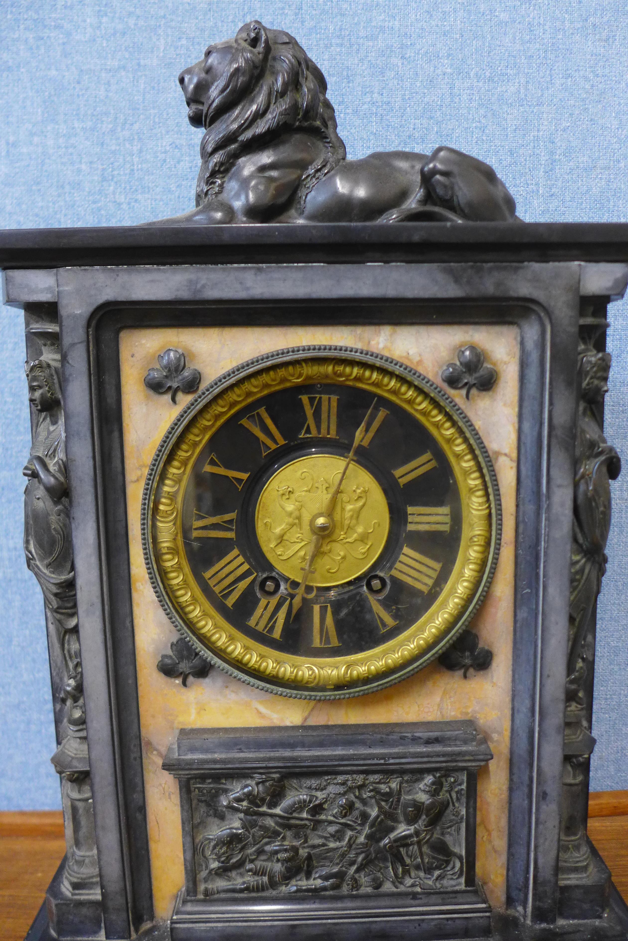 A 19th Century French Belge noir clock garniture - Image 2 of 3