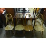A set of four Ercol Blonde Quaker elm and beech chairs, a/f