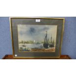 Gillian Burrows, Blue Boats, watercolour, dated 1979, framed